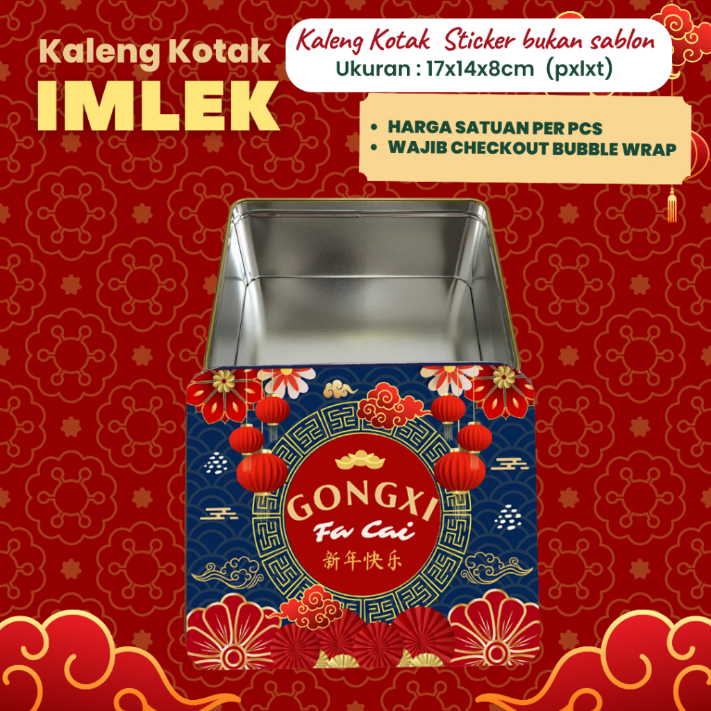 

Box Imlek Kotak Hampers Imlek Kaleng CNY Navy Shio ULAR Gong Xi Fa Cai 17x14x8 cm Chinese New Year Snake 2025 / Box Sincia Tempat Peyimpanan Kue Kering by Soogan