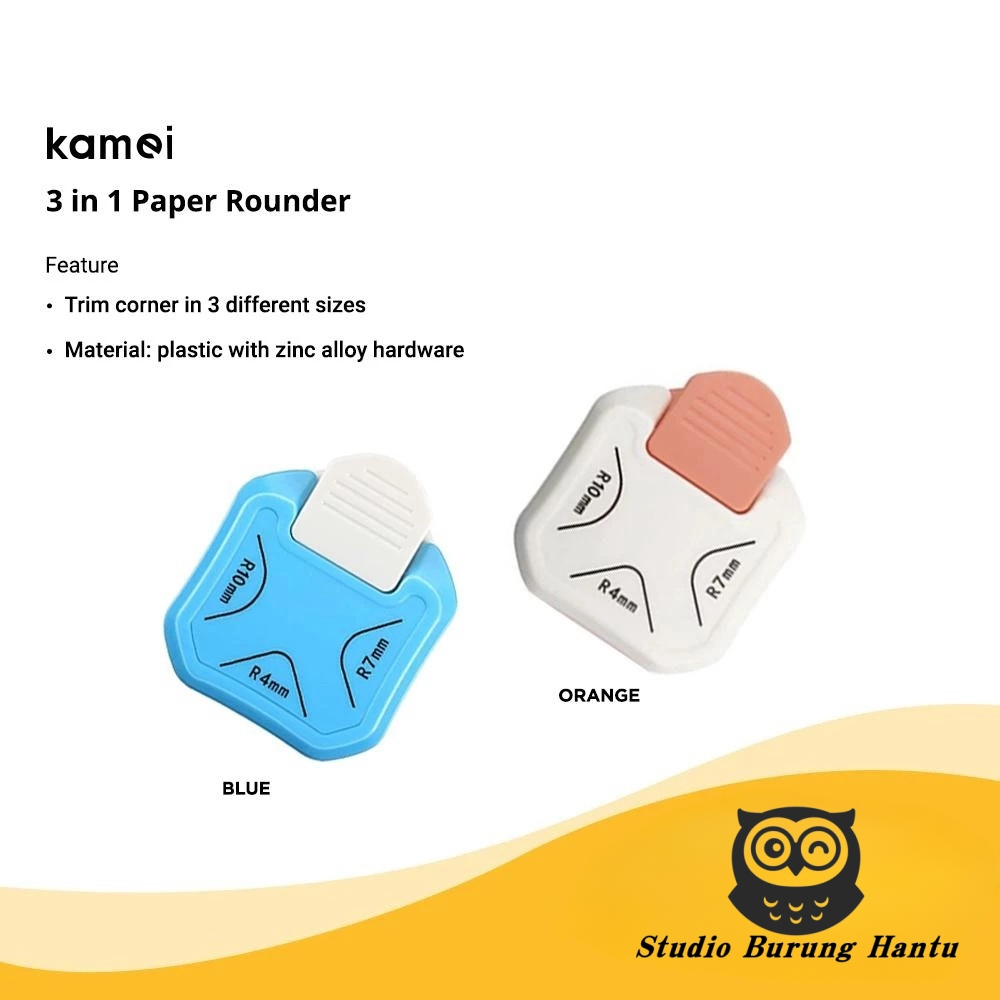 Pemotong Sudut Bulat 3IN1 R4mm / R7mm / R10mm untuk Kartu, Foto, dan Kertas