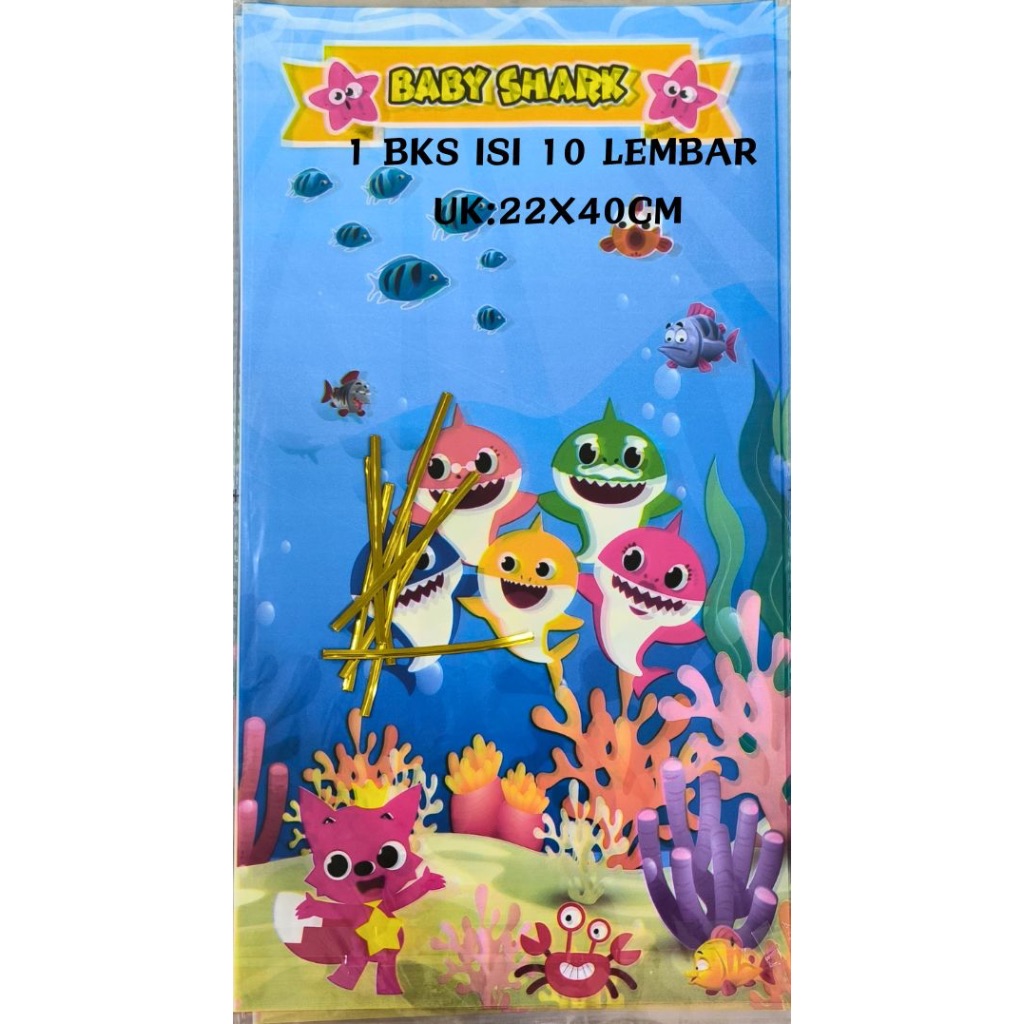 

OPP Party Bag / Goodie Bag / Plastik Bingkisan Snack Baby Shark Uk 22x40cm isi 10 lembar
