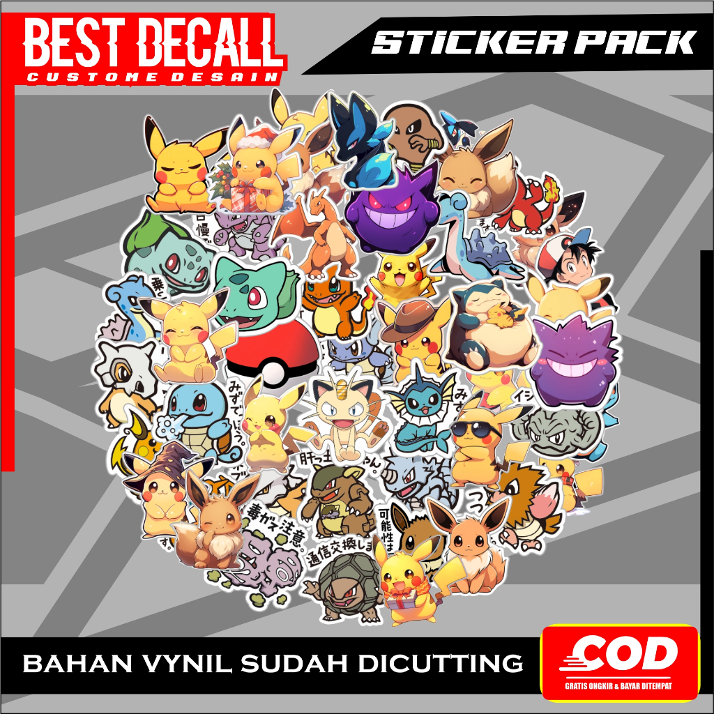 

Sticker pack Random Anime Pokemon Bahan Vynil Sticker Laptop Helm Motor Hape Case Koper Tas-A5