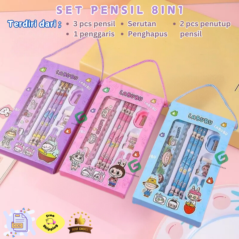 

Alat Tulis Sekolah Pensil Penghapus Penggaris Labubu / Stationery Set Labubu 8 IN 1 Paket Kado Ulang Tahun Anak