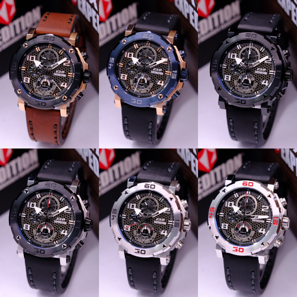 ORIGINAL Jam Tangan Pria Expedition E6769 / E 6769 Garansi 1 Tahun - Tali Kulit