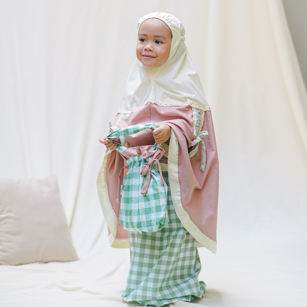 Mukena Anak - Anlimac - Mukena Anak Pink - Mukena Anak lucu / Mukena Anak katun nyaman adem / Mukena