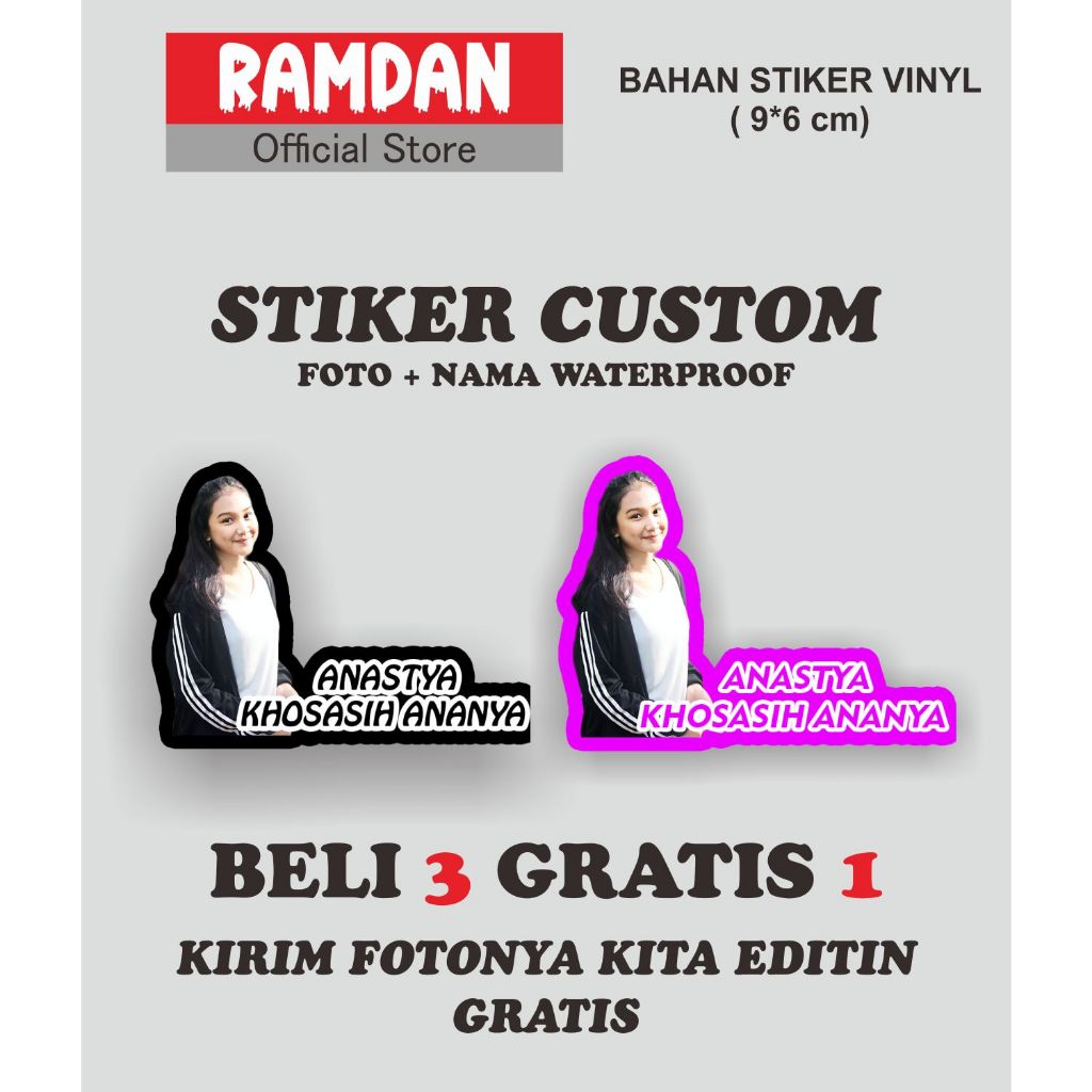 

STIKER BISA CUSTOM NAMA WARNA DAN FOTO BISA WAJAH SENDIRI / ARTIS / HEWAN PELIHARAAN WATERPROOF