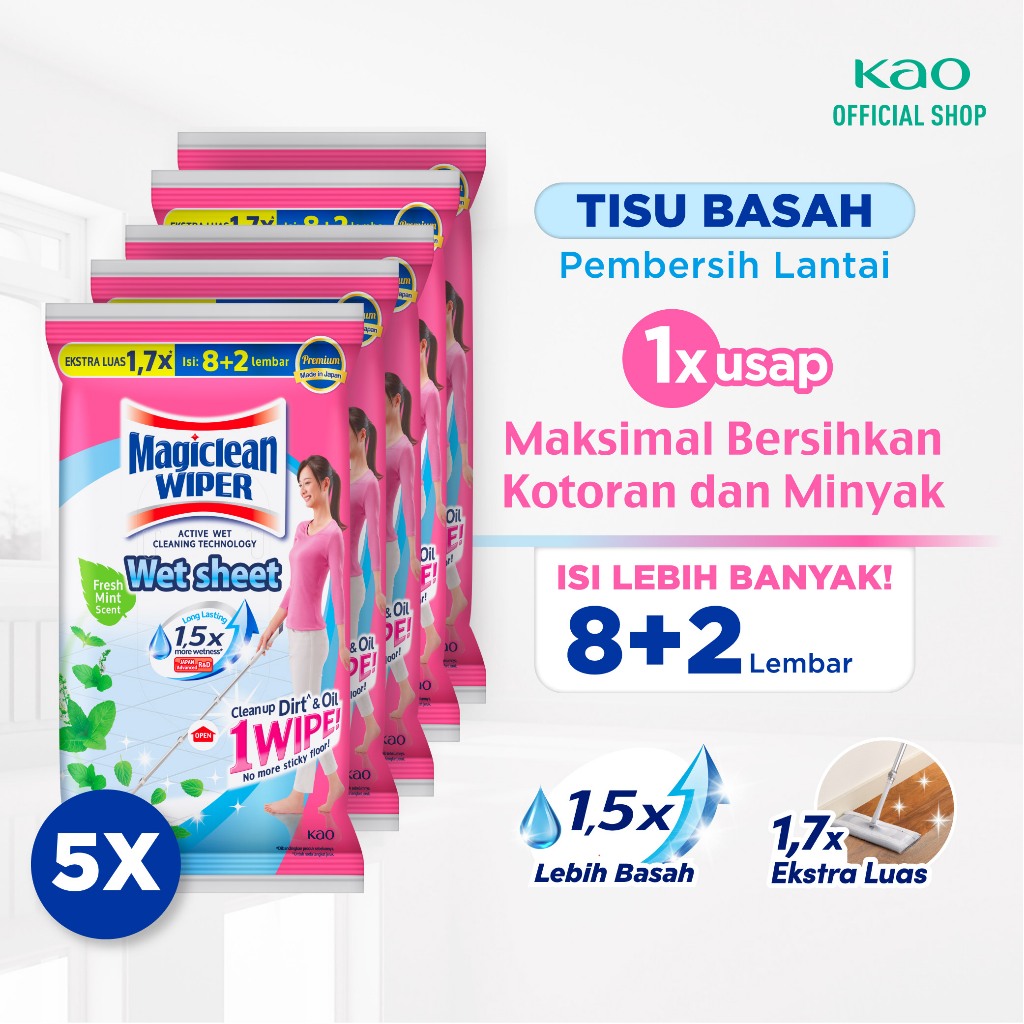 Magiclean Wiper Wet sheet Tisu Basah Pembersih Lantai, Kotoran, Minyak isi 10 Lembar x 5pcs