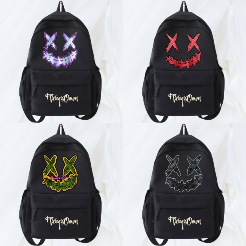 Tas Ransel Distro Ricky Is Clown Kanvas Cordura Premium / Tas Sekolah Bakcpack Hitam Ricky's Clown/ 