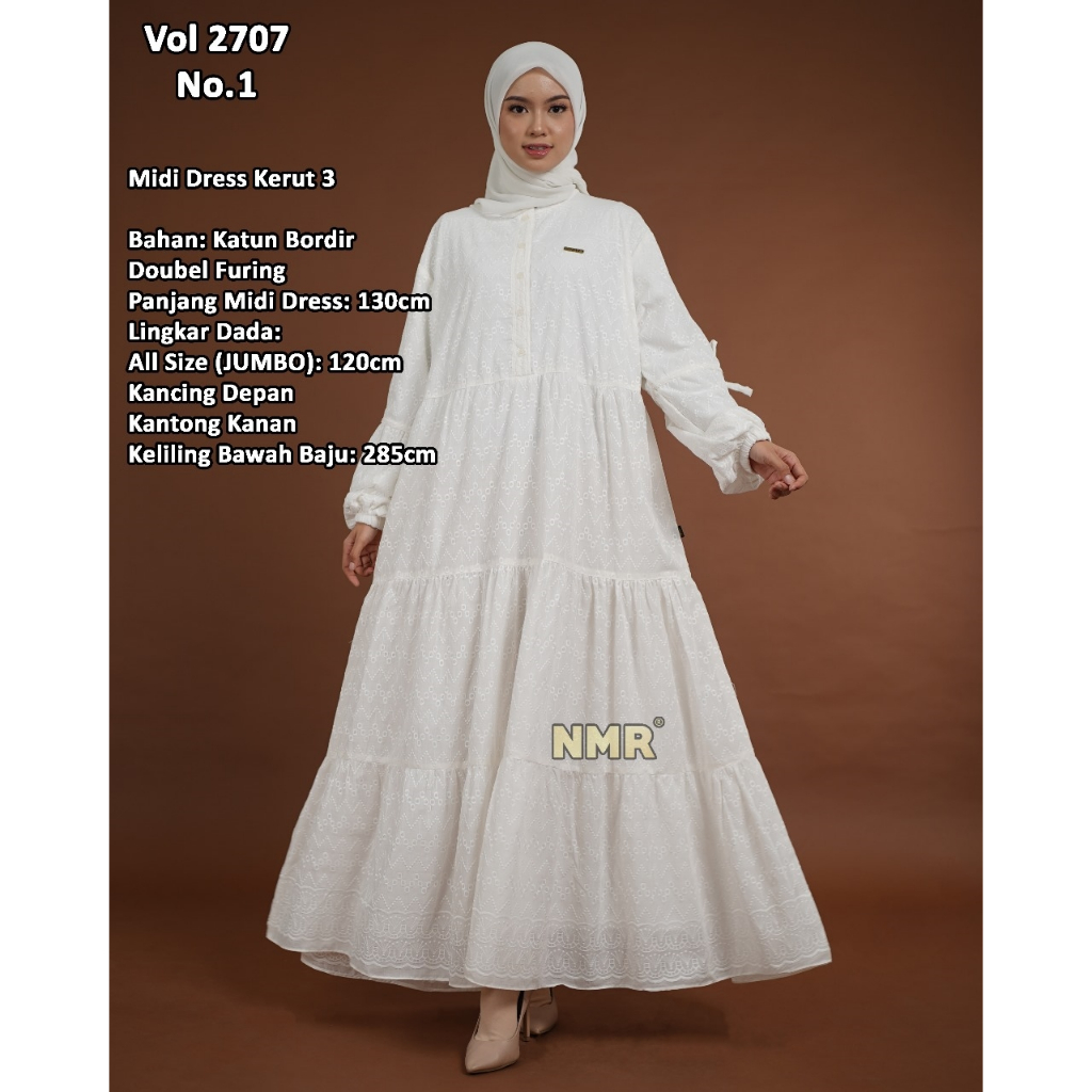 NMR by Namira midi dress kamis katbol katun bordir bolong polos terbaru standard hingga jumbo