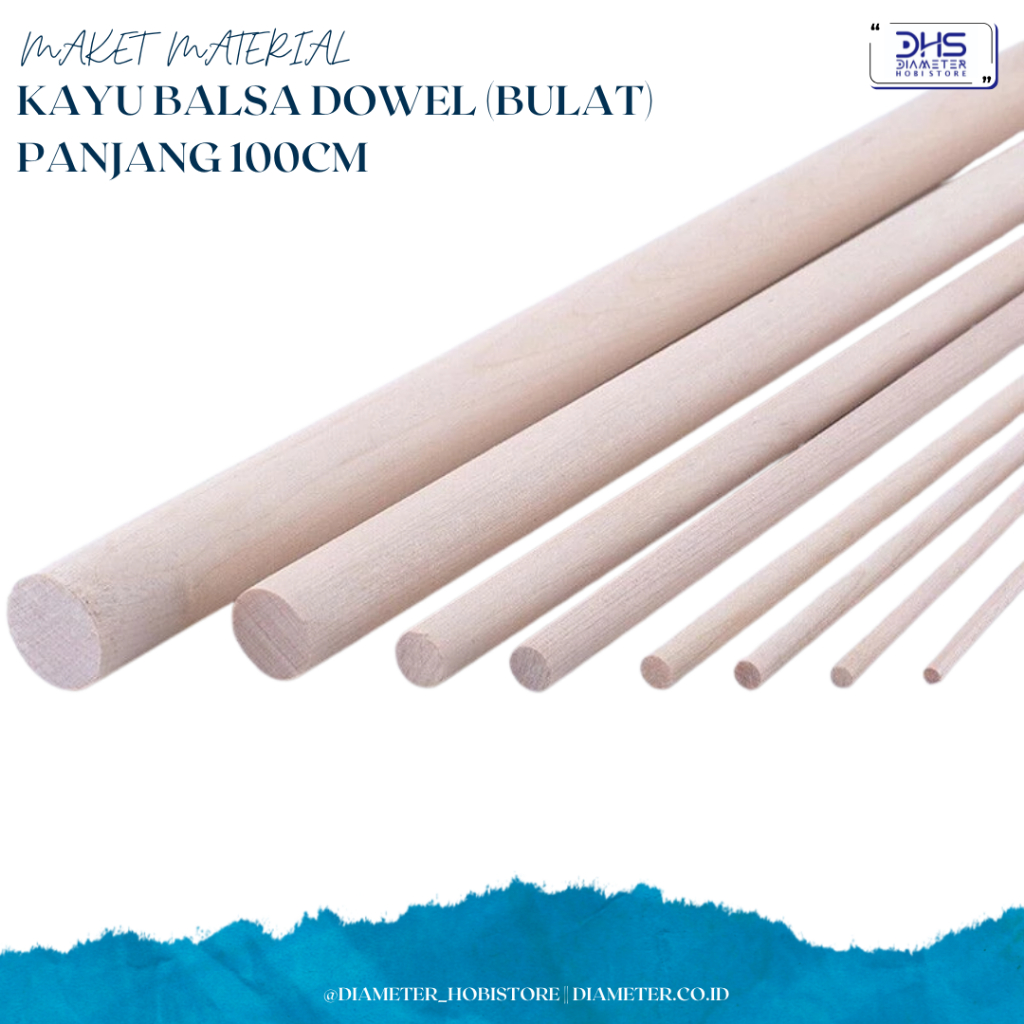 Kayu Balsa Stik DOWEL (bulat) Panjang 100cm Kayu Maket Aeromodelling