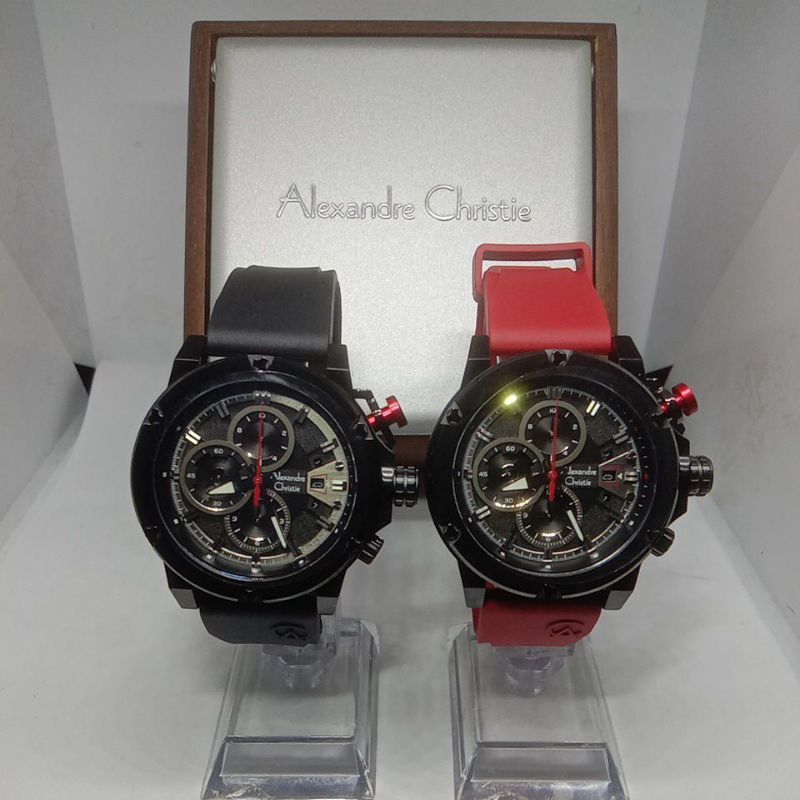 Jam Tangan Alexandre Christie Crono (6491GC) Tali Karet Warna Hitam/Merah