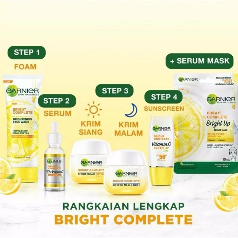 GARNIER BRIGHT COMPLETE PAKET LENGKAP ISI 6