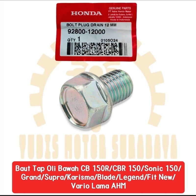 AHM 92800-12000 Baut Tap Pembuangan Oli Bawah Kunci 17 Drat 12 Grand,Supra, Karisma,Fit New,Revo Bla