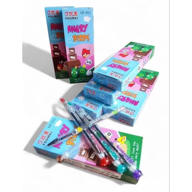 

Pulpen/bulpen/ballpoint/pena Gel Ink 0.5 Angry birds isi 12pcs/1 lusin GP 651