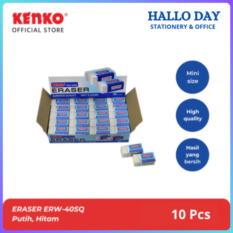 

HD 10pcs Penghapus KENKO ER-40SQ Kecil / Penghapus KENKO Hitam Dan Putih