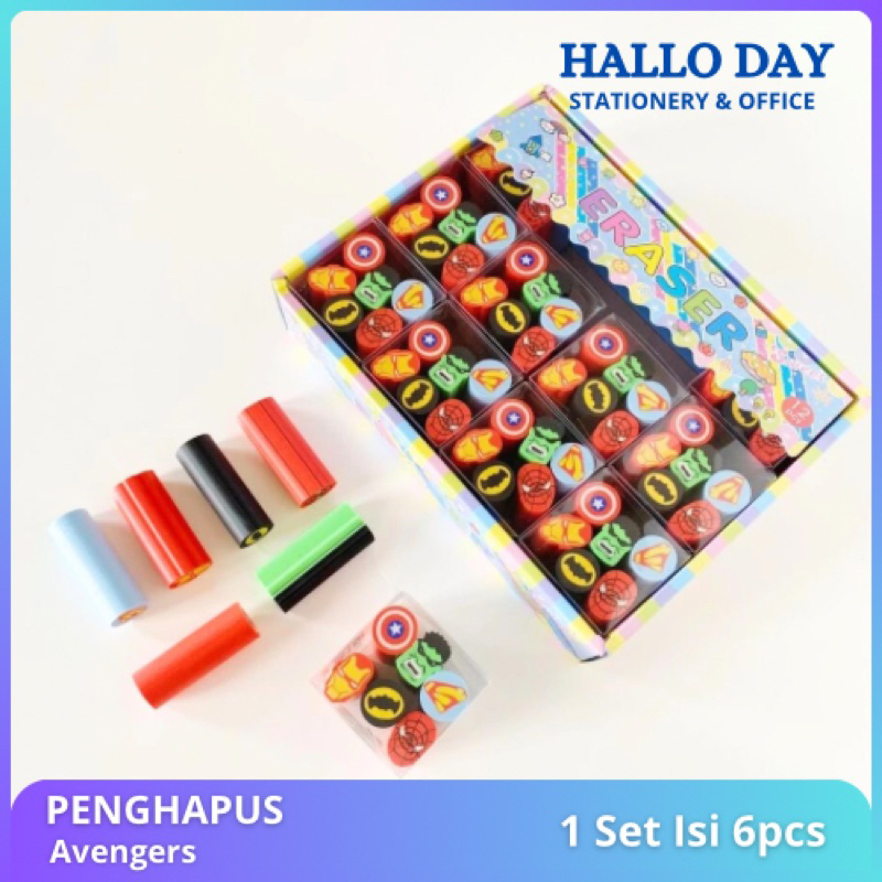 

HD 6 Pcs Stip Penghapus Karet Karakter Superhero / Eraser Pensil Cute