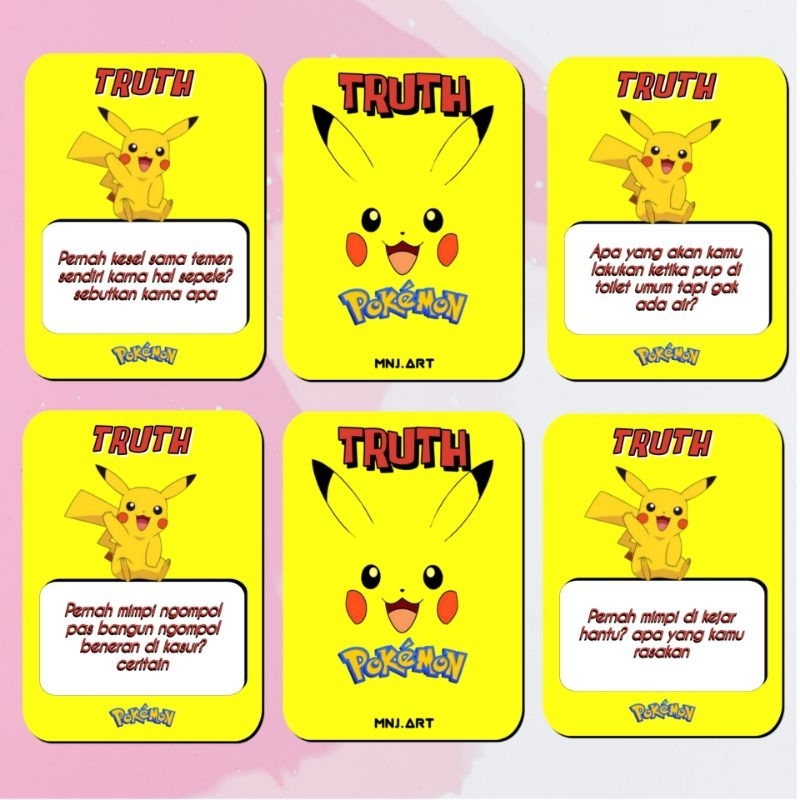 Kartu Permainan TRUTH OR DARE Mini Murah Pokemon pertanyaan untuk anak sekolah