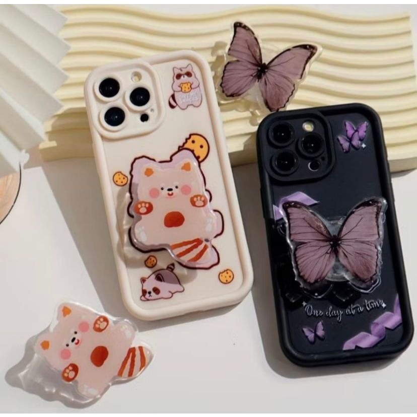 Softcase Motif + Pop Socket Timbul [3D-16] For All Type Smartphone - Softcase Gratis Pop Socket - Ke