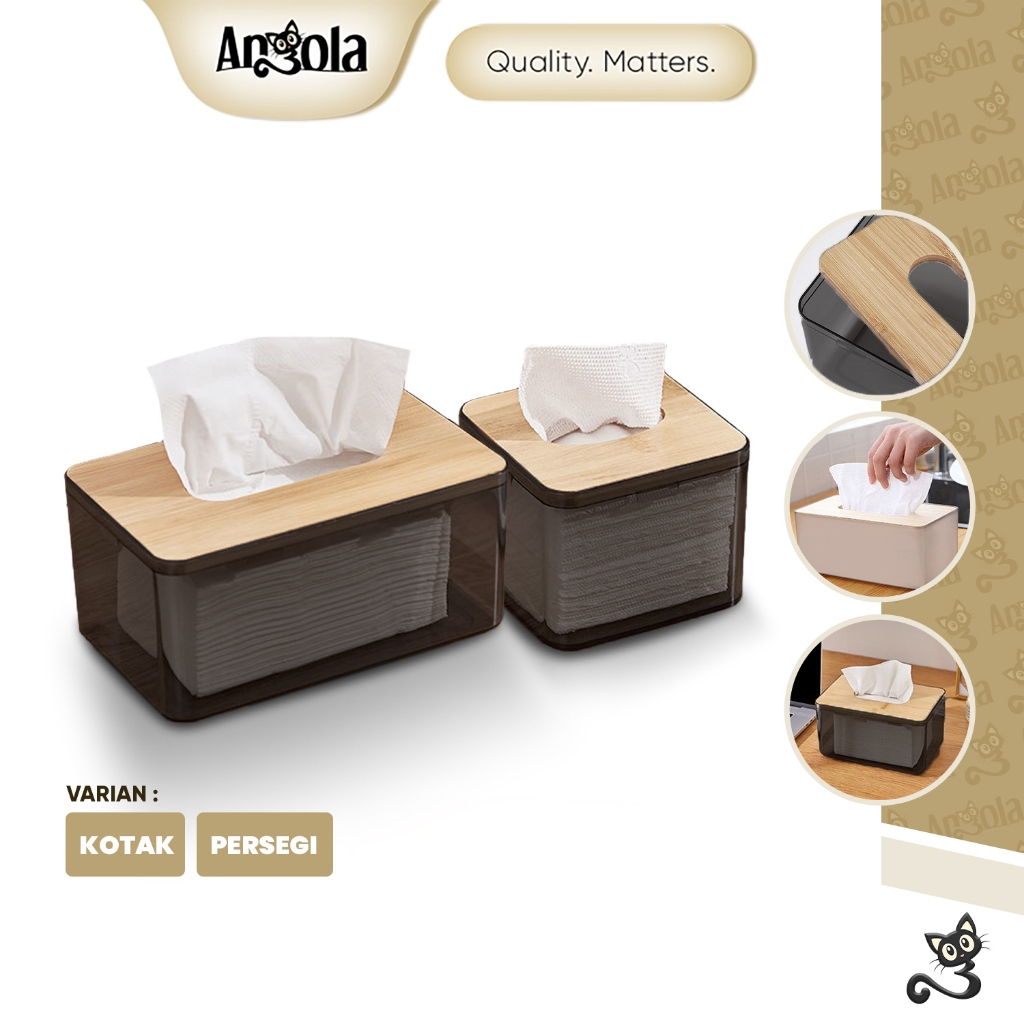 ANGOLA Kotak Tisu Bambu Minimalis D43/D58 Tissue Box Nordic Style / Kotak Tisu Aesthetic