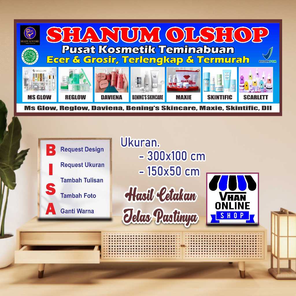 Cetak Banner Spanduk Request Toko Kosmetik Dan Skincare Bahan Kuat