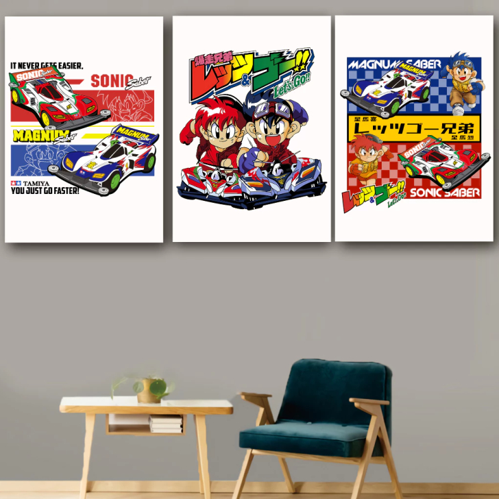 GILAN Poster Kayu Anime BAKUSOU KYOUDAI LETS AND GO SONIC MAGNUM SABER