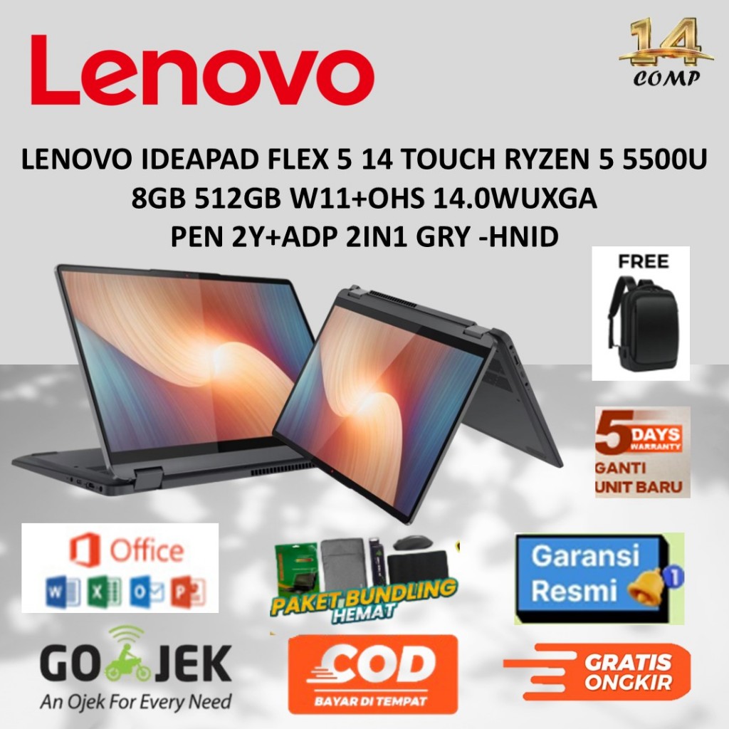 LENOVO IdeaPad Flex 5 14ALC7 Ryzen 5-5500U 8GB 512GB 14" WUXGA TOUCH W11 OHS