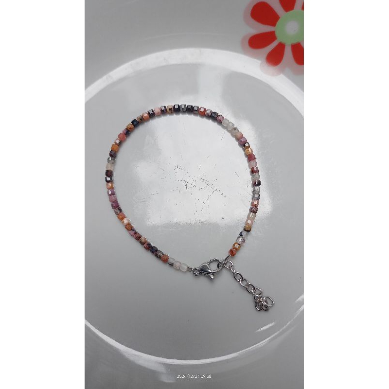 Gelang Rhodonite cube 2mm pengait titanium