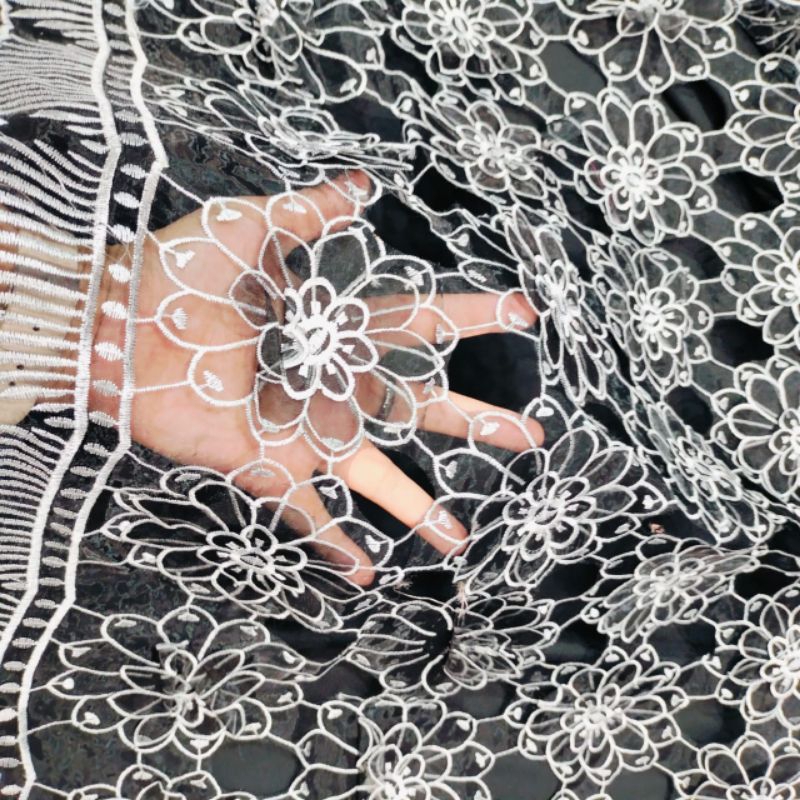 Bahan/Kain Tille bunga 3D timbul/kain organza 3D/Kain Dres