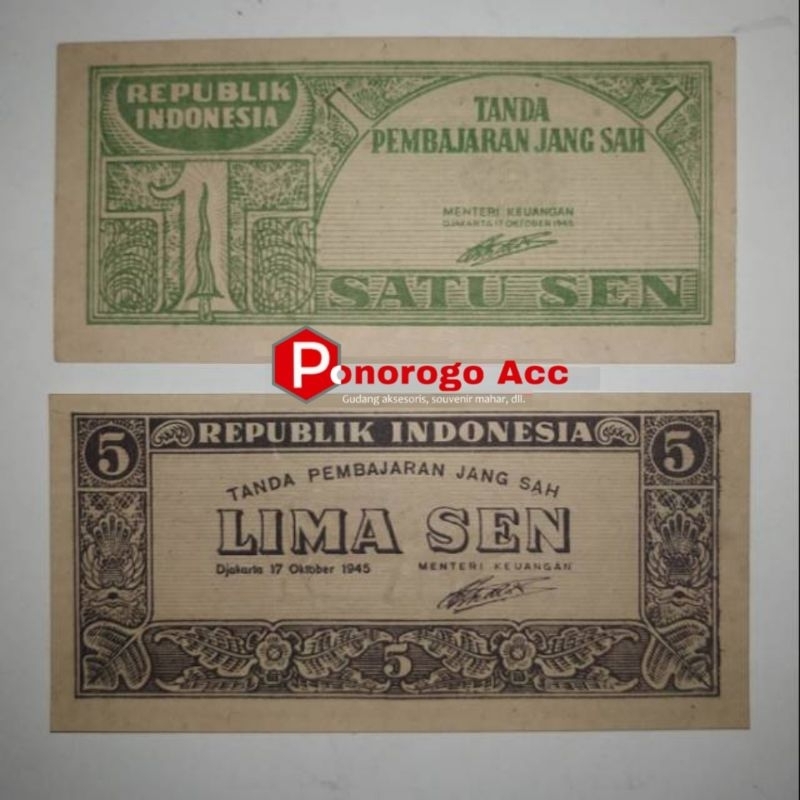 (Gress/Baru) Paket uang kuno satu 1 sen ori tahun 1945 dan lima 5 sen ori tahun 1945