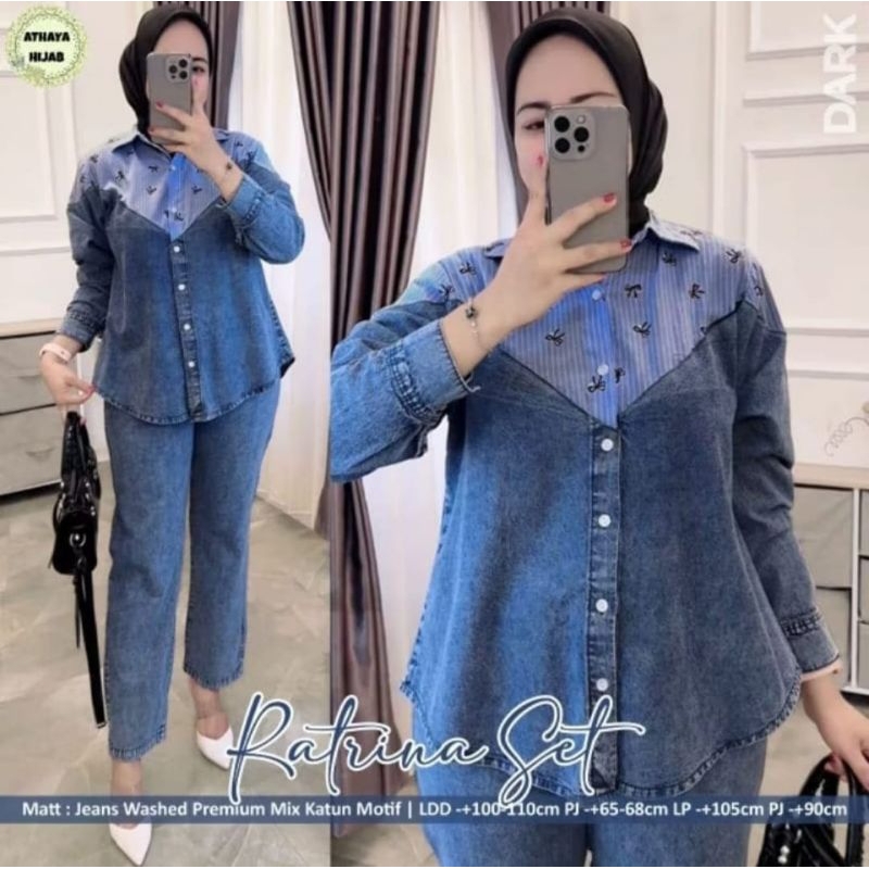 Ratrina set jeans | one set wanita kekinian