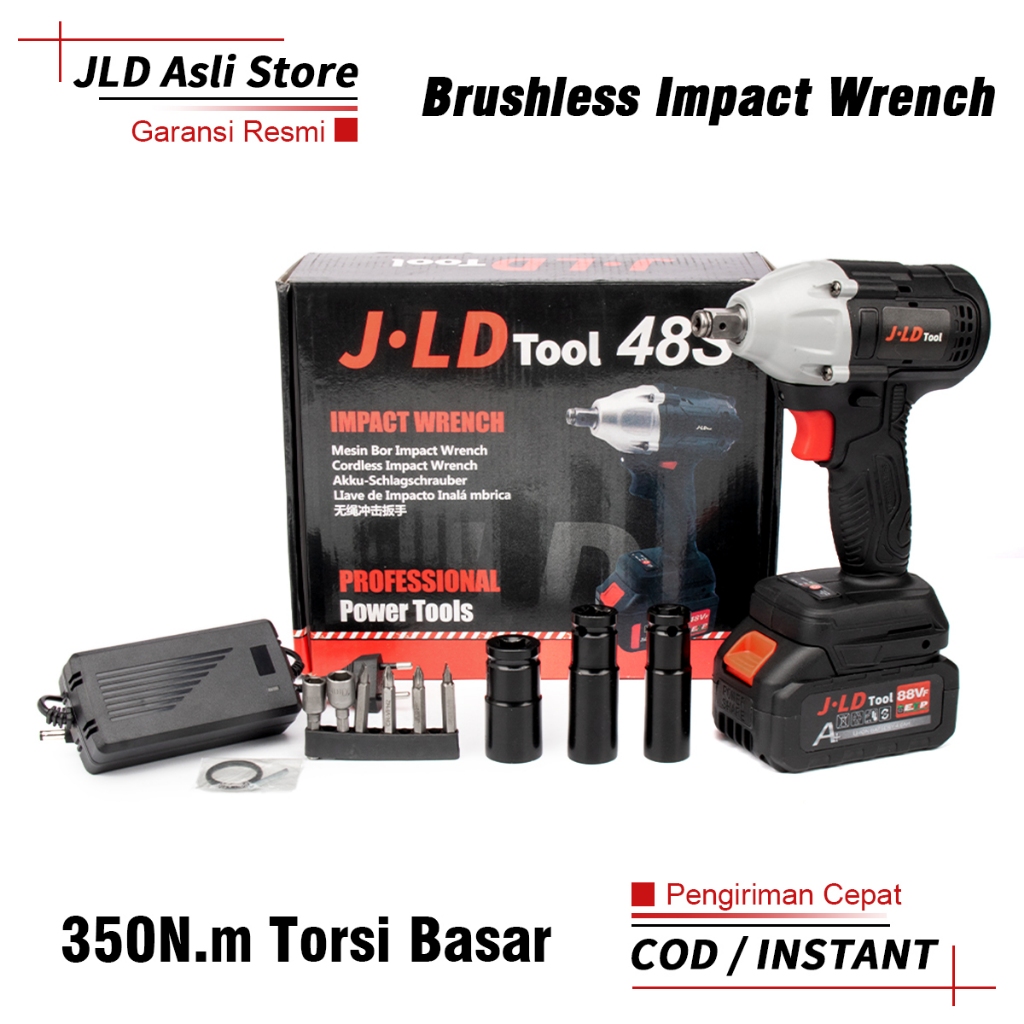 JLD Impact Wrench Cordless 350N.m Brushless Impact Baterai Impact Pembuka Baut Impact Jld Original 4