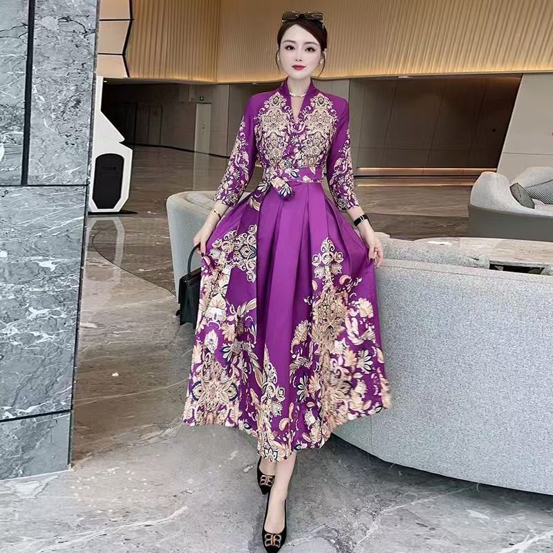 FAN Dress Vintage Dress Motif Bunga dress panjang gaun kerajaan  dress hitam mewah gaun pesta mewah