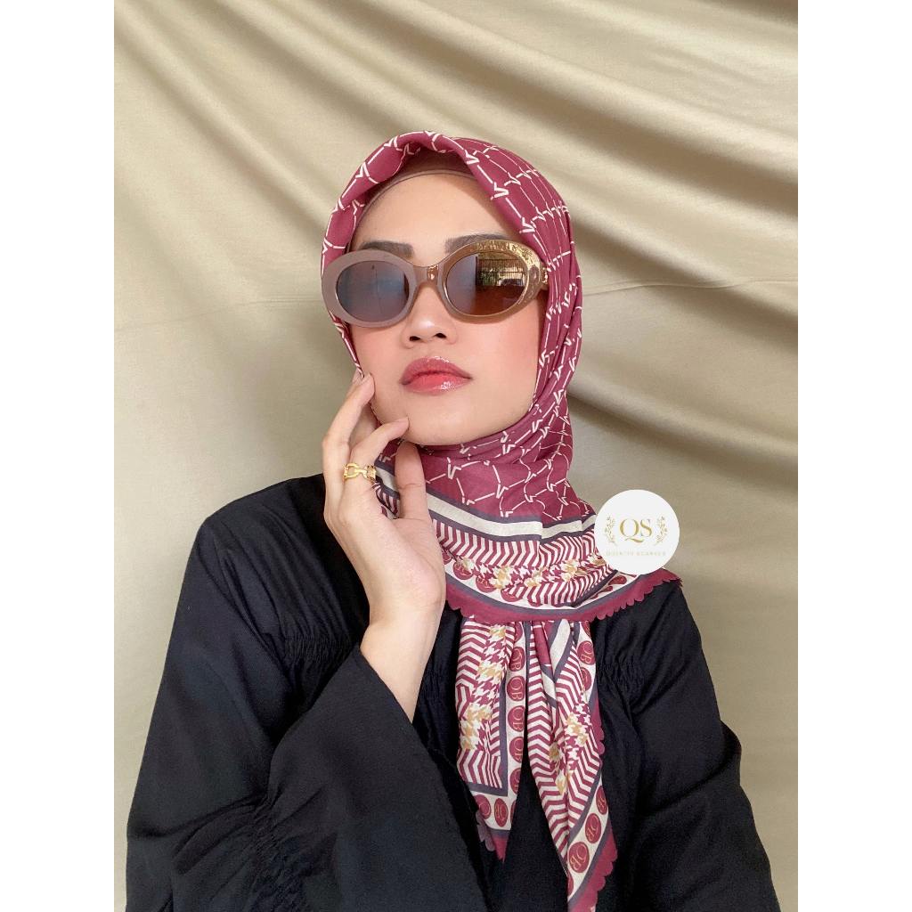 QB Hijab Segiempat Motif/Hijab Printing Voal Ultrafine Warna Mauve Bahan Lembut Ringan/Jilbab Anti L