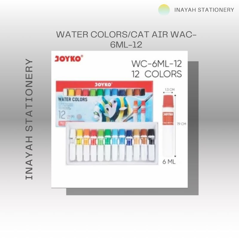 

WATER COLORS /CAT AIR WAC-6ML-12 /CAT AIR MEREK JOYKO ISI 12 WARNA KWALITAS TERBAIK Stationery