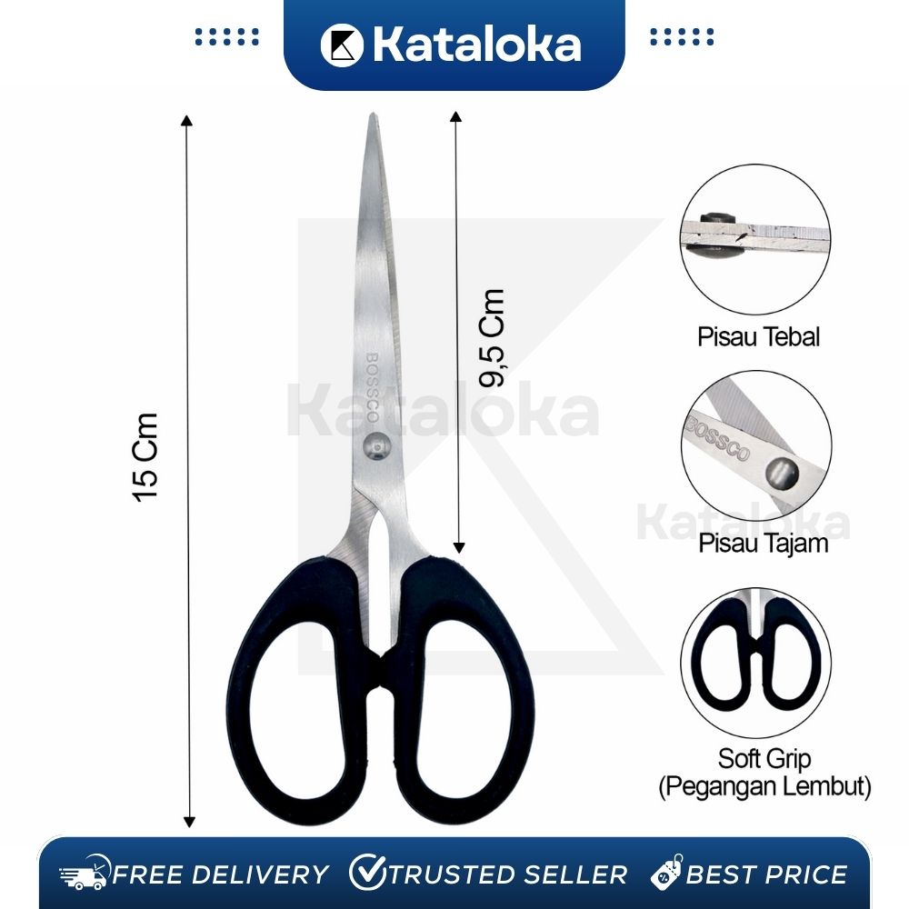

Adn 1 Box isi 12 Gunting Scissors BOSSCO (4 inch~6 Inch-8 Inch) BC-814~816~818