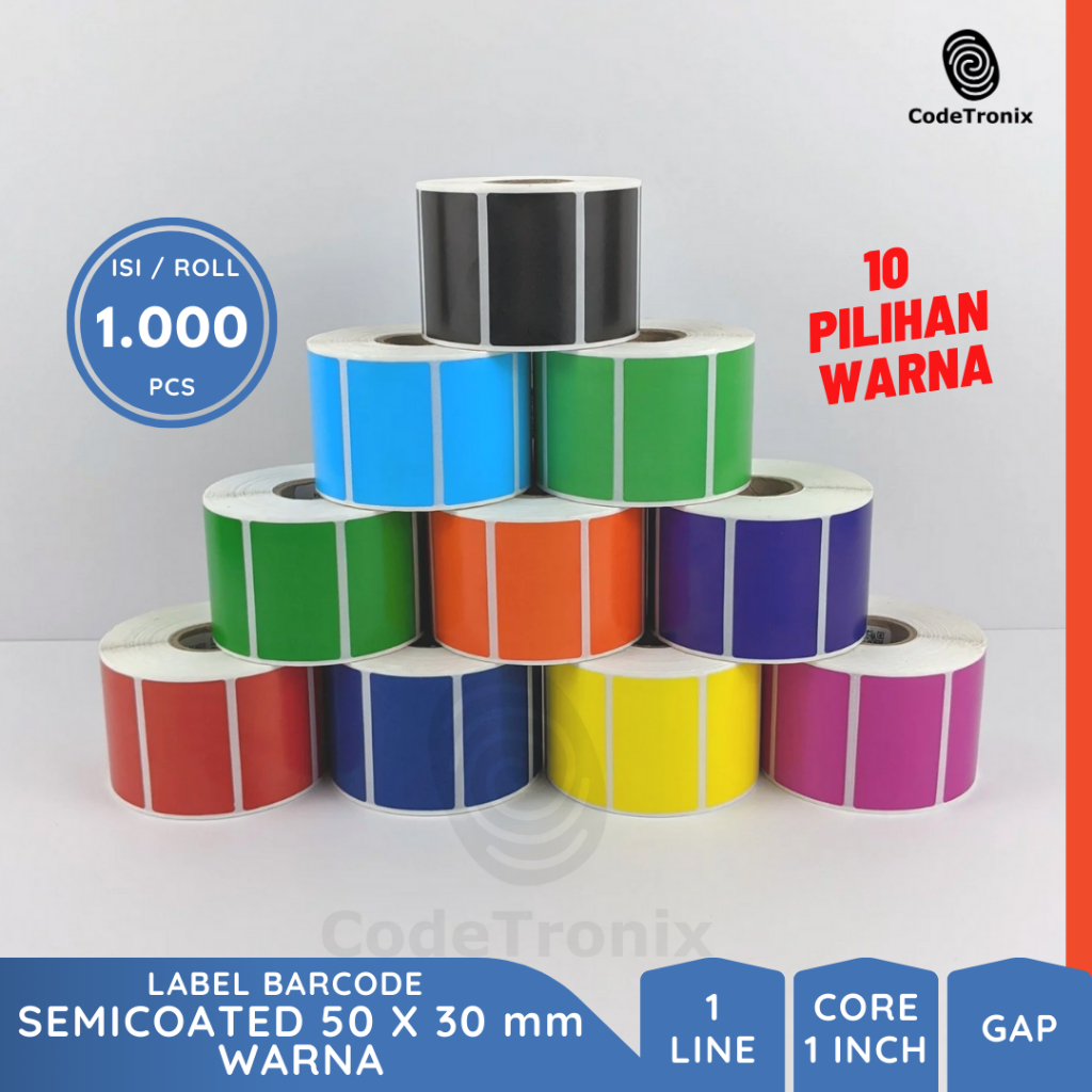 

Label Stiker Kertas Semicoated 50x30 Barcode Sticker Roll Warna 1 Line 1000 pcs