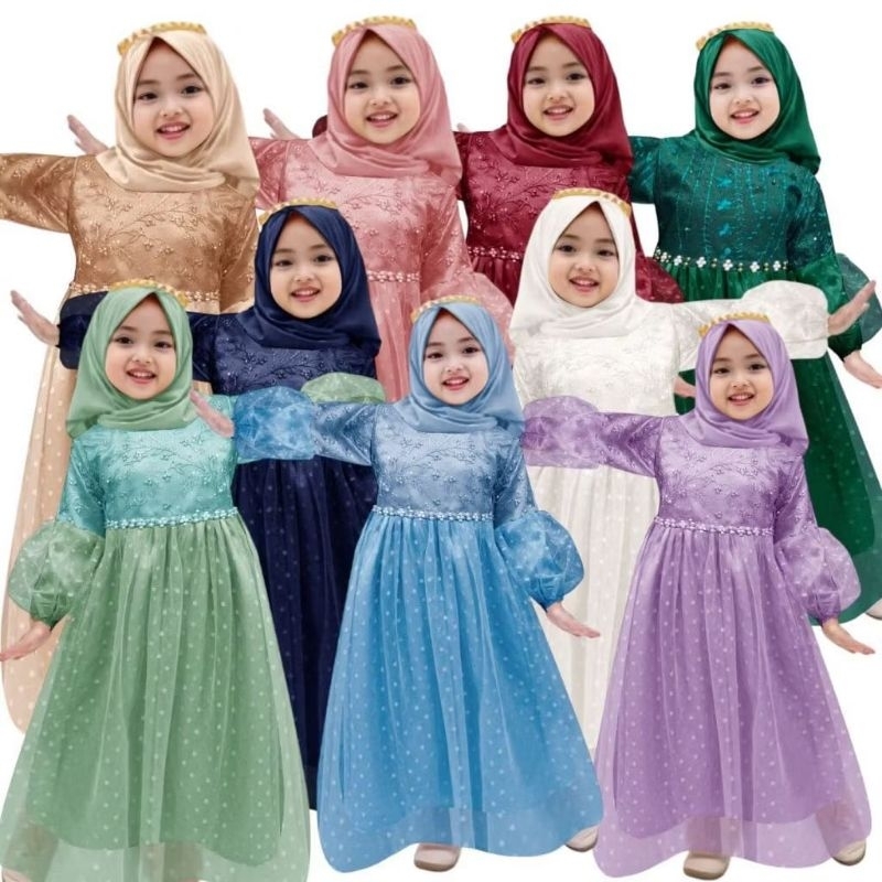 Meriana - Gamis baju dress brukat anak perempuan  2 3 4 5 6 7 8 9 10 11 tahun/baju pesta anak cewe b