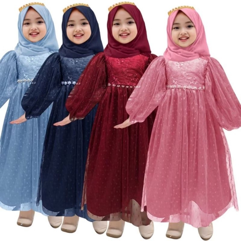 SASKIA - Gamis baju dress brukat anak perempuan  2 3 4 5 6 7 8 9 10 11 tahun/baju pesta anak cewe br