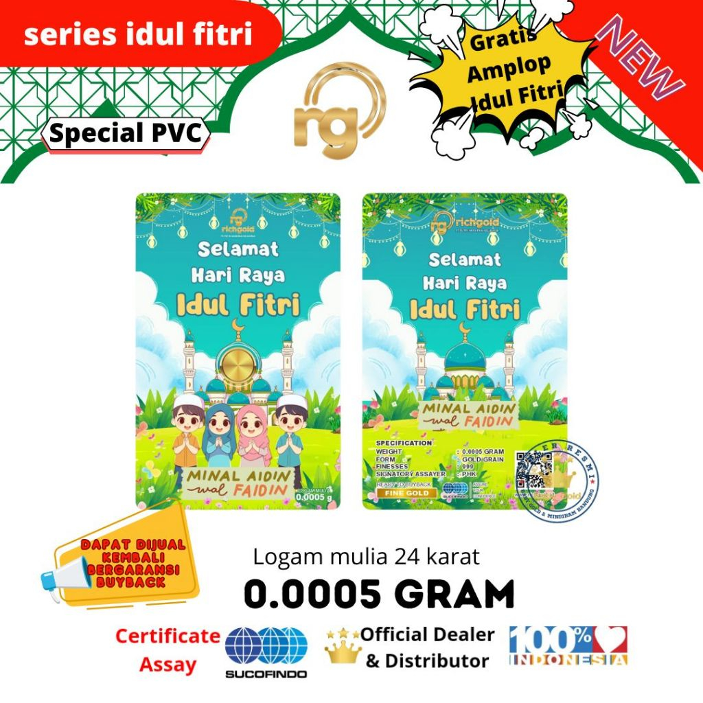 EMAS RICHGOLD EDISI IDUL FITRI 0.0005 MASJID AWAN EMAS MINI LOGAM MULIA( GRATIS AMPLOP )