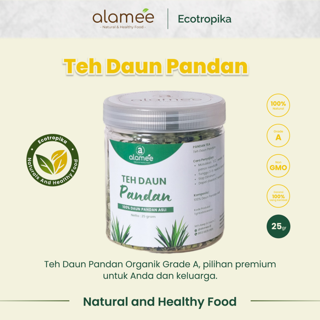 

Teh Daun Pandan Kering Leaf Tea Organik Tea Herbal Premium Detox Usus Kotor Alami Kemasan Toples 25g