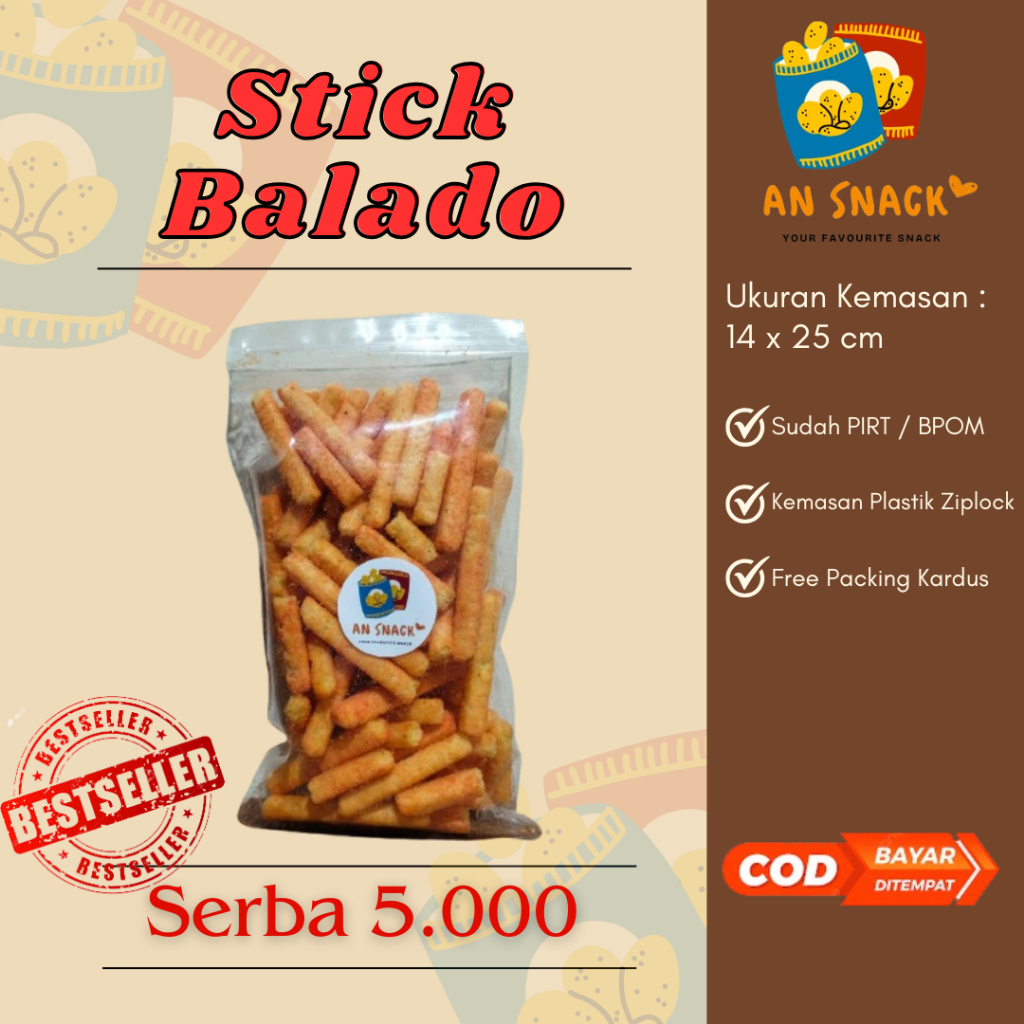 

AN SNACK - STICK BALADO 60GR 5.000 - STICK BALADO ENAK - SNACK KEKINIAN