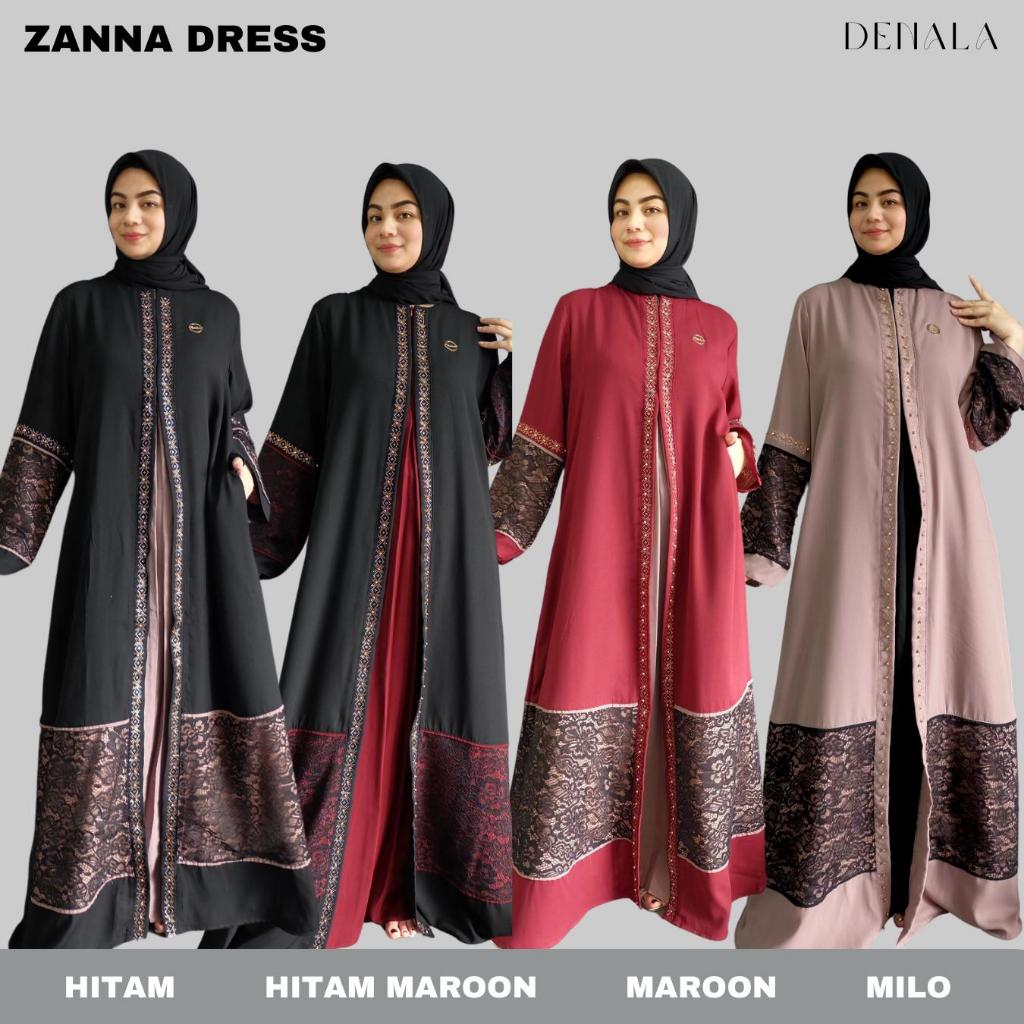 Denala - Abaya Turkey/Turki Hitam Zanna Dress Muslim Mewah Brukat Import Ied 2025 Busui Cod