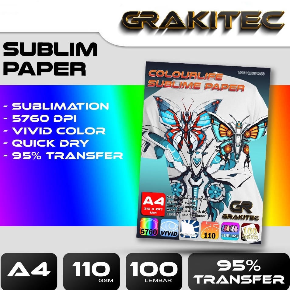 

foMurah Banget Kertas Sablon Sublim Transfer Paper A4 LEGAL F4 11 Gsm GRAKITEC Colourlife Sublime Paper A4 isi 1 Lembarr 67