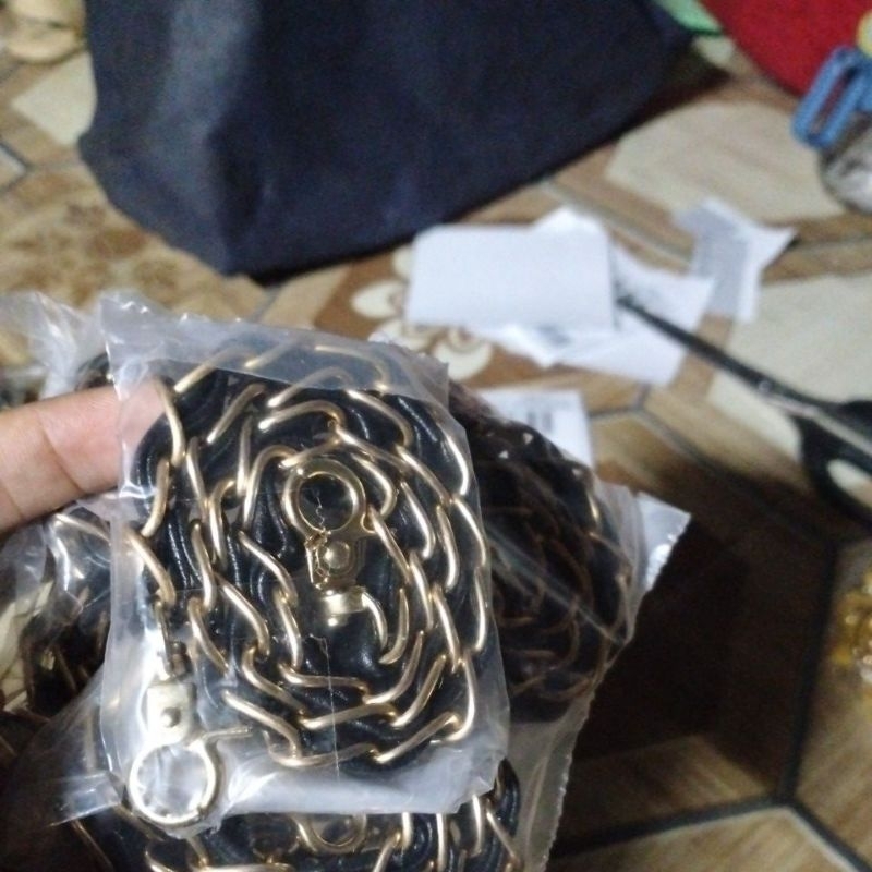 Tali Tas Bahu Combi Kulit dan Rantai Warna Hitam Panjang 55cm