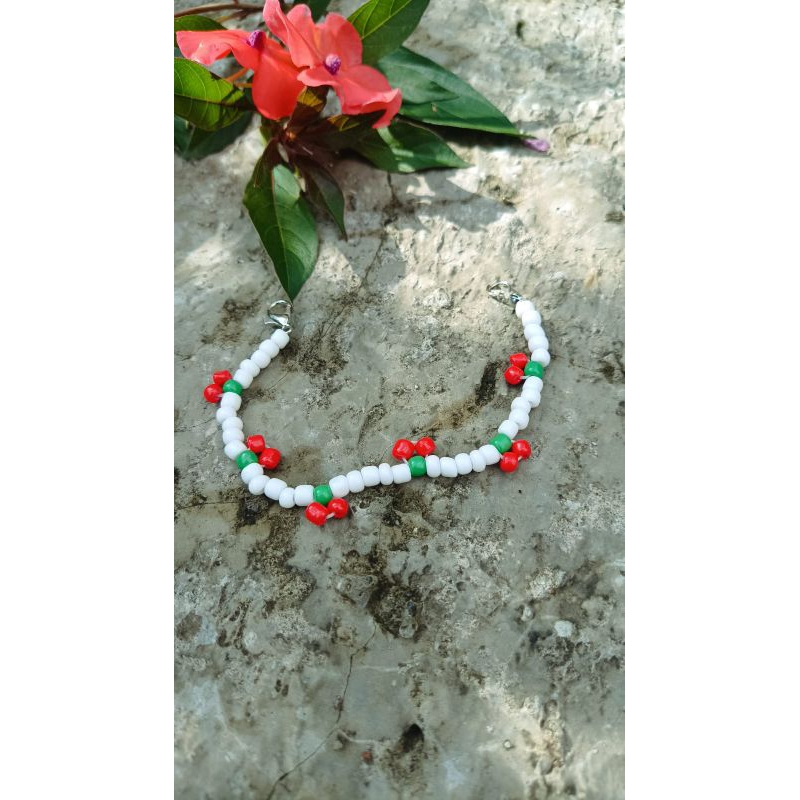 Gelang Cherry Korea / Korean Cherry Bracelet/ Gelang Bunga Matahari/ Handmade