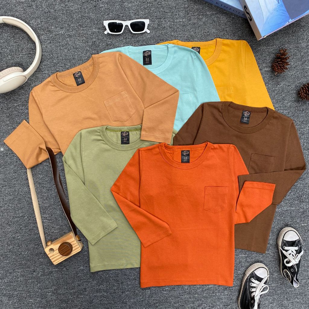 KAOS ANAK SAKU PJG EARTH COLOR Kaos Pocket Anak Laki laki 2-10T Kaos anak cowo lengan panjang kaos a