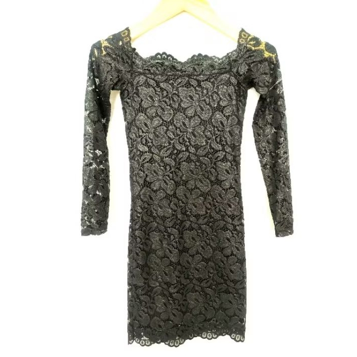 Terusan pesta H&M shoulderless bodycon shimmer lace long sleeve dress