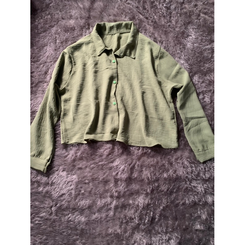 Preloved Kemeja Crop Wanita Sage Green