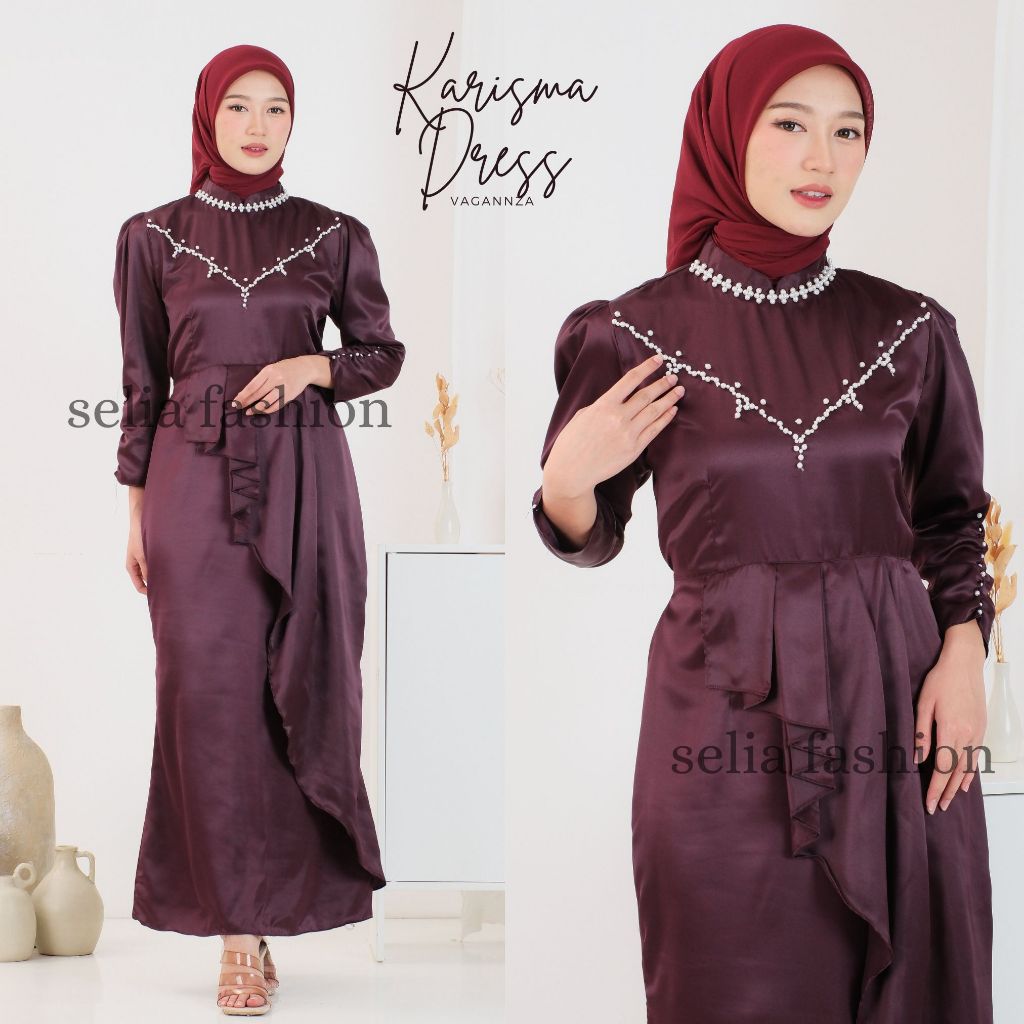 Karisma Dress Satin Slik Mewah Slim Fit Gaun Duyung Gamis Kondangan Bridesmaid Dress Wanita Muslim