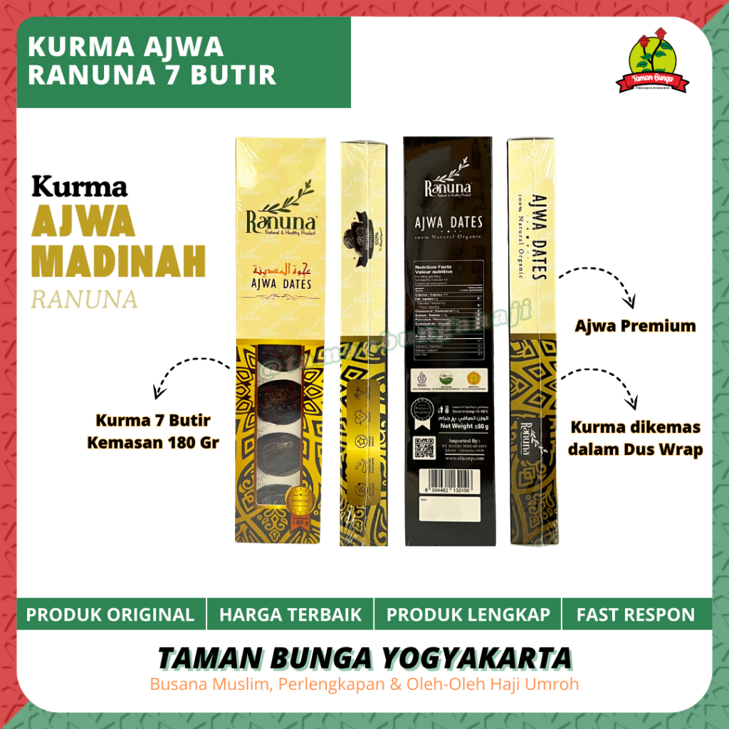 

KURMA AJWA RANUNA 7 BUTIR KURMA / KURMA NABI/KURMA ASLI (100% ORIGINAL)