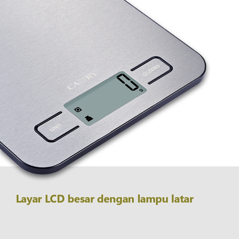 Timbangan Dapur Digital 10Kg Camry - Timbangan Kue, Bahan Makanan, Gram/Ml, Baterai Aaa, Stainless