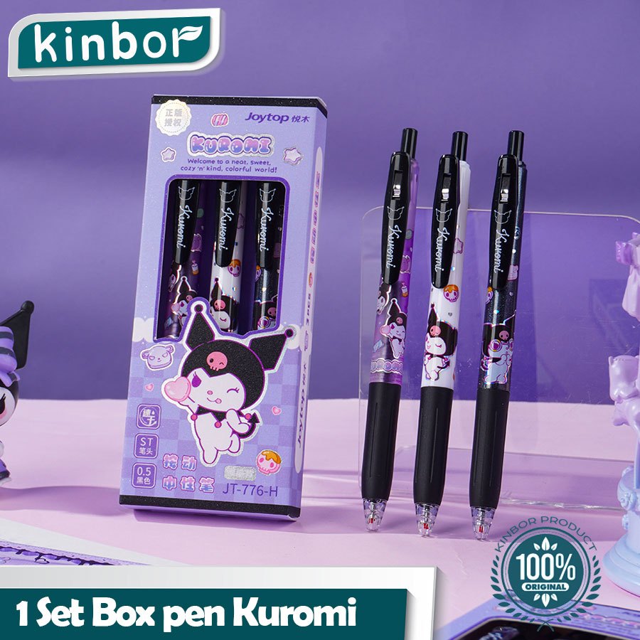 

3PCS Pen Mekanik Black Gel Kuromi Cute / Pulpen Gel Mekanik 0.5mm